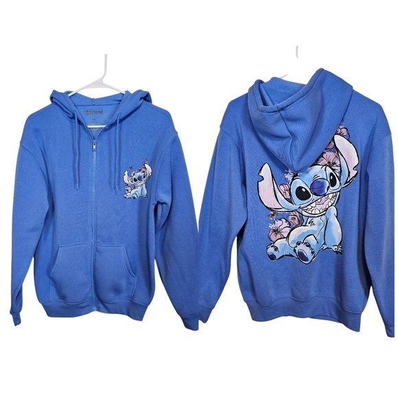 Lilo & Stitch Disney Zip-Up Hoodie Sweater Jacket Grapic Floral - Picture 1 of 5